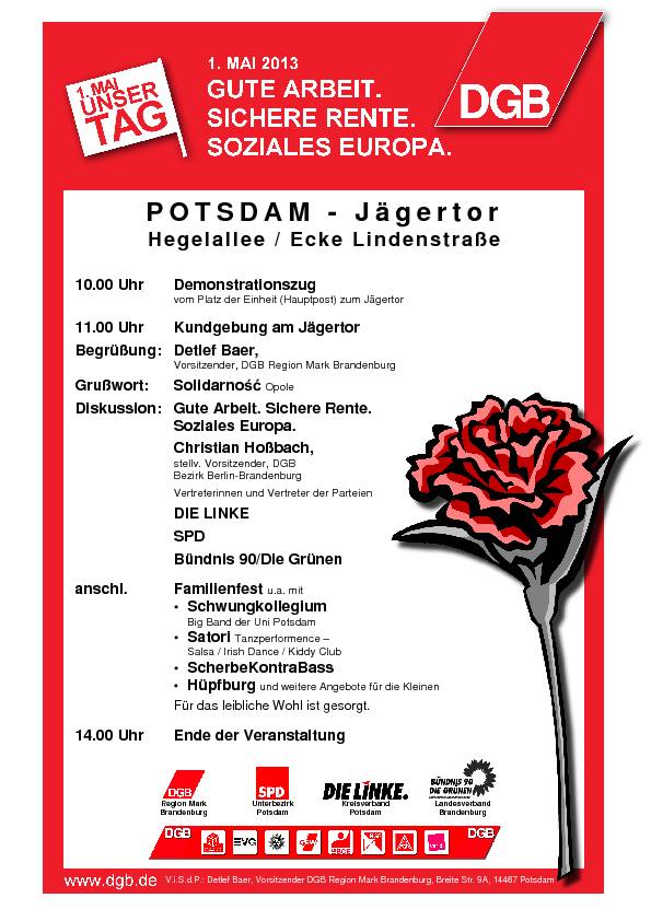 Plakat zur Maifeier 2013 in Potsdam, Quelle: Die Linke Potsdam